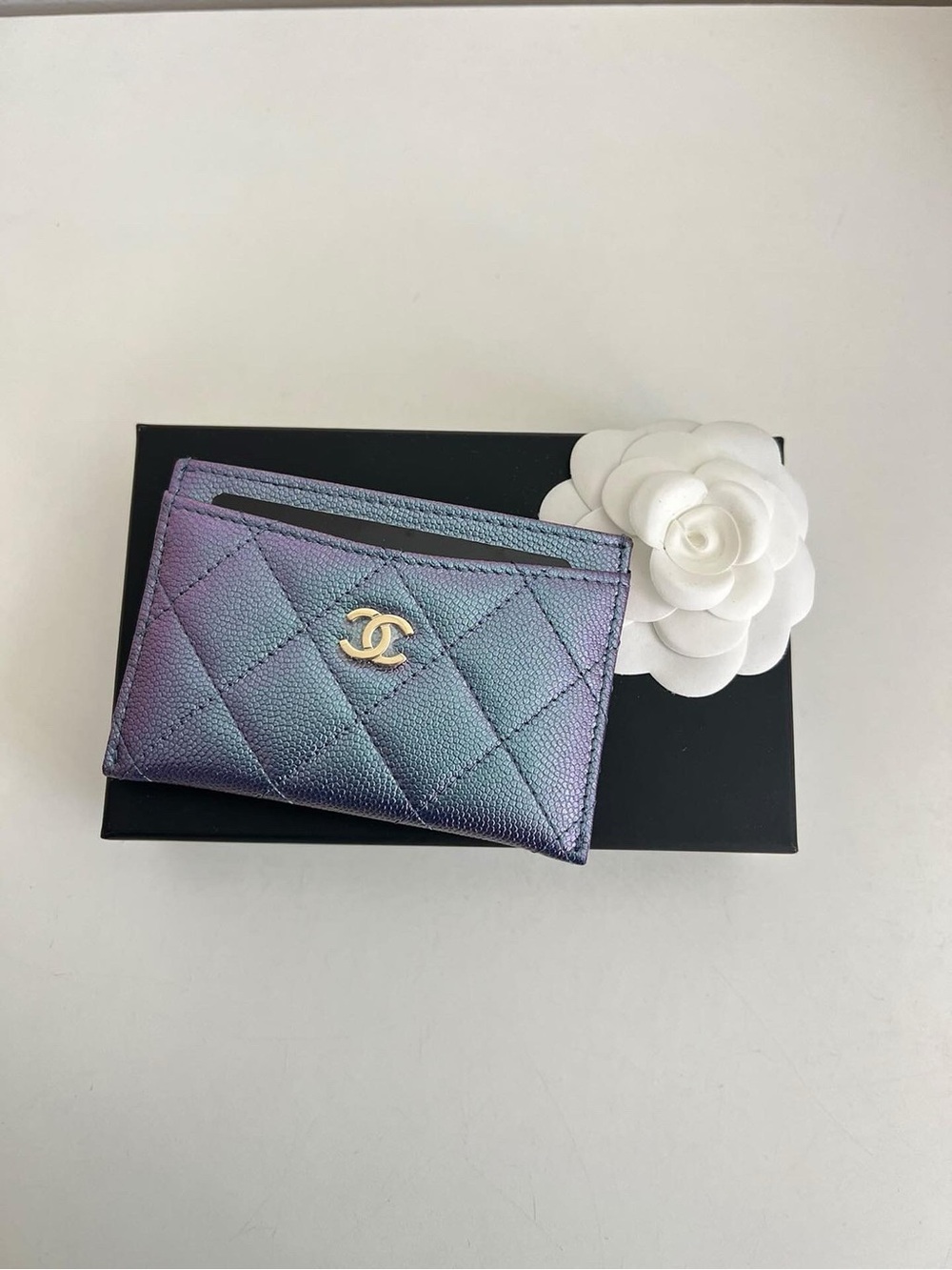 Chanel Iridescent Quilted Card Holder - Purple/Blue